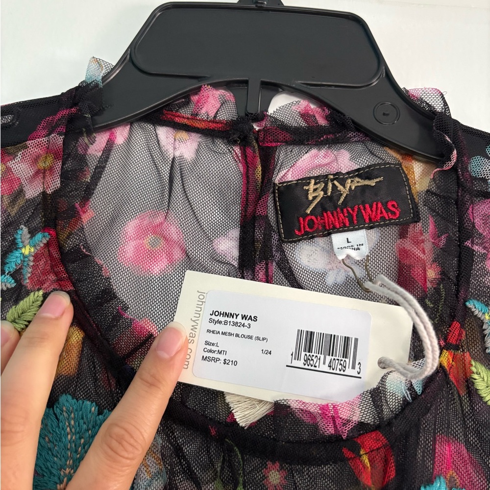 Johnny Was - Floral Embroidered Sheer Black Top - Picture 3 of 9